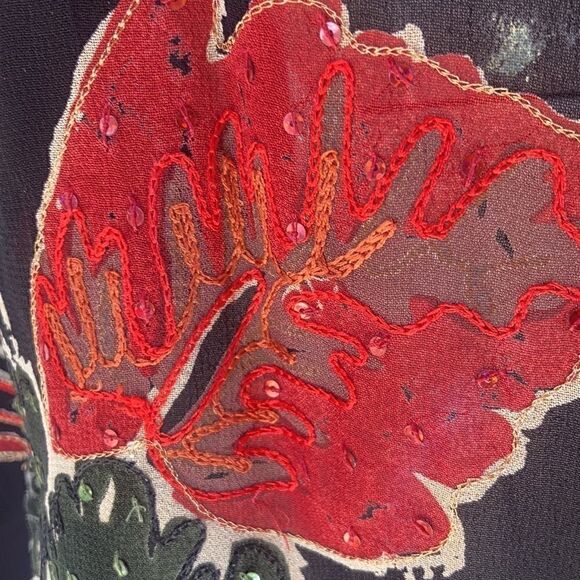 Chico’s kimono sleeve embroidered sequin jacket burnout black floral S M - Picture 11 of 16